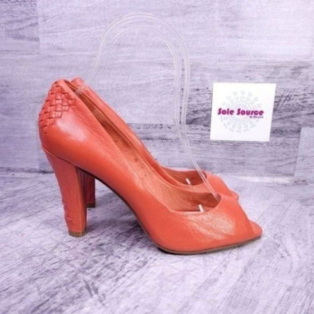 Elliott Lucca Woven Leather Peep Toe Pump Orange Women's sz 6